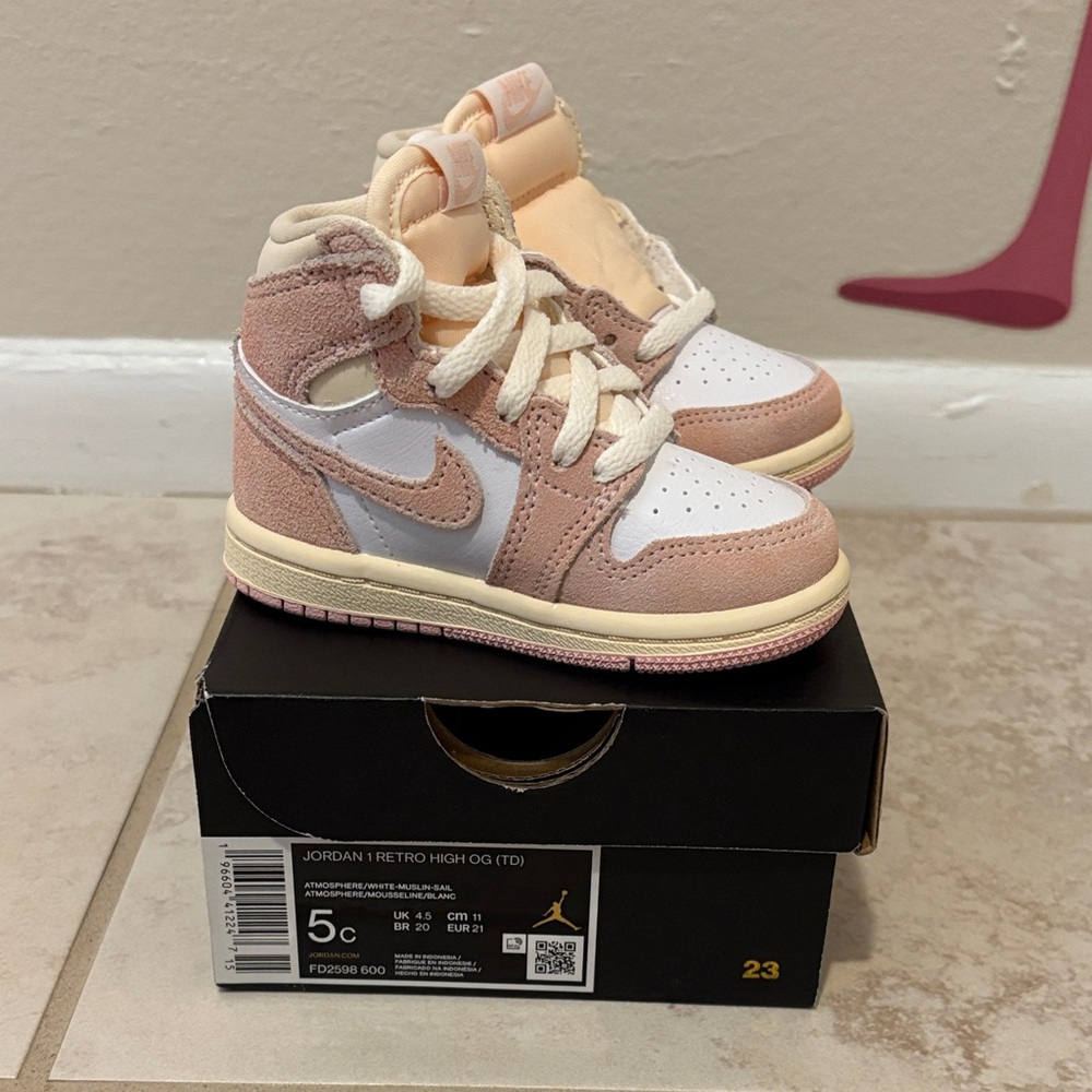 Nike Air Jordan 1 Retro High TD Sz 5C Pink White Toddler FD2598-600 NEW!!!